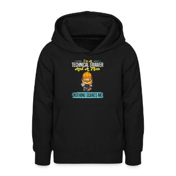 Je suis un dessinateur technique et une maman rien ne me fait peur - Sweat à capuche Ado - noir - Devant - AI Model Teenager Male light (155cm)