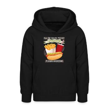 Junk-Food, Fast Food, Hotdog lustiger Spruch - Teenager Hoodie - Schwarz - Vorne - AI Model Teenager Male light (155cm)