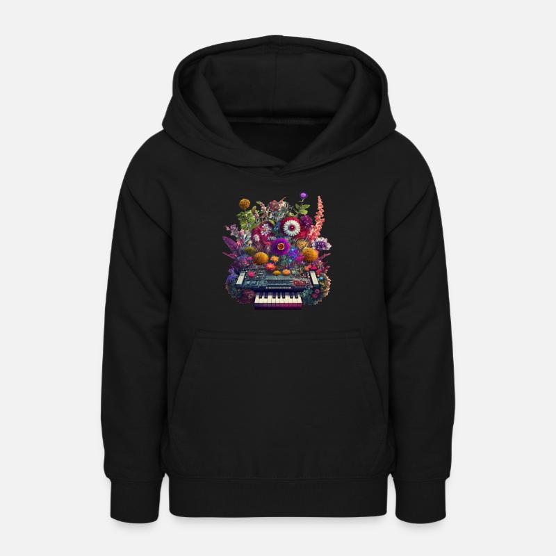 Synthétiseur floral Illustration complexe de fleur DJ - Sweat à capuche Ado - noir