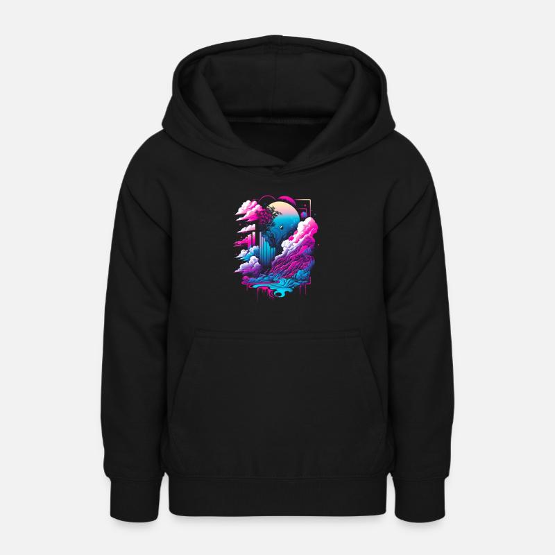 Vaporwave Paysage abstrait Moon Tree - Sweat à capuche Ado - noir