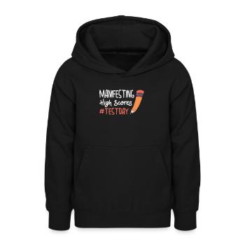 Manifestation du jour du test pour les étudiants qui ont un - Sweat à capuche Ado - noir - Devant - AI Model Teenager Male light (155cm)