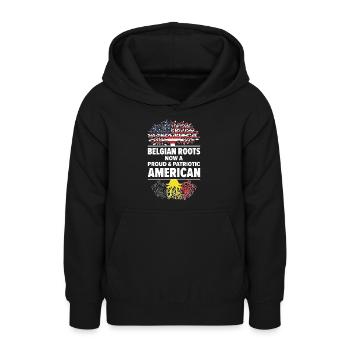 Lieu de naissance : Belgique, Belgique, Américain, États-Unis - Sweat à capuche Ado - noir - Devant - AI Model Teenager Male light (155cm)