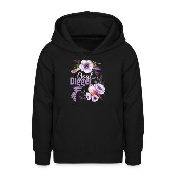 Goal-Digger, pun pun funny saying, flowers - Teen Hoodie - black - Front - AI Model Teenager Male light (155cm)