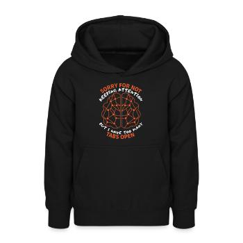 Brain, sarcastic saying, too many tabs open - Teen Hoodie - black - Front - AI Model Teenager Male light (155cm)