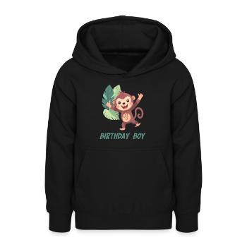 Birthday - Cute monkey jumping through the forest - Teen Hoodie - black - Front - AI Model Teenager Male light (155cm)
