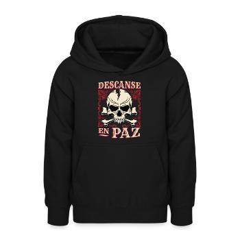 Crâne, os croisés os disant repos-en-paix - Sweat à capuche Ado - noir - Devant - AI Model Teenager Male light (155cm)