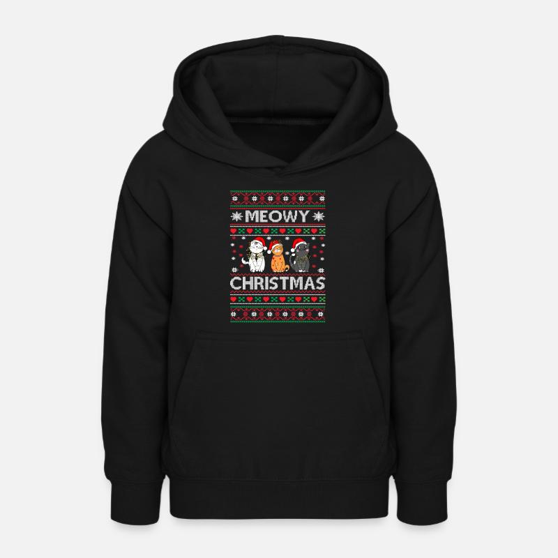 Miaou Noël drôle Joyeux Noël chats - Sweat à capuche Ado - noir