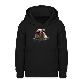 Robbe mit Sonnenbrille Seehund Walross Süße Robben - Teenager Hoodie - Schwarz - Vorne - AI Model Teenager Male light (155cm)