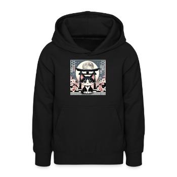 Lune rétro Floral Art japonais Torii - Sweat à capuche Ado - noir - Devant - AI Model Teenager Male light (155cm)