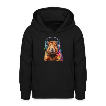 Capybara Kopfhörer Capy Bunt Tier Design Print - Teenager Hoodie - Schwarz - Vorne - AI Model Teenager Male light (155cm)