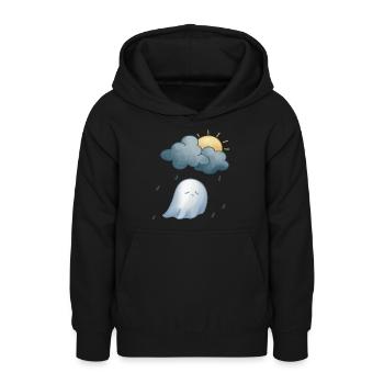Petit fantôme sous la pluie - Sweat à capuche Ado - noir - Devant - AI Model Teenager Male light (155cm)