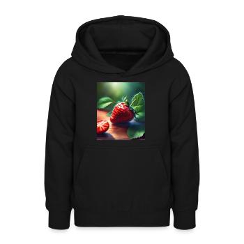 Rote saftige Erdbeere - Teenager Hoodie - Schwarz - Vorne - AI Model Teenager Male light (155cm)