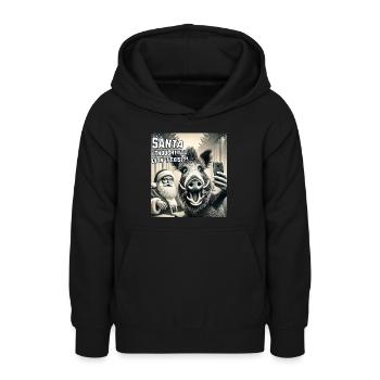 Chats Selfie Père Noël - Sweat à capuche Ado - noir - Devant - AI Model Teenager Male light (155cm)