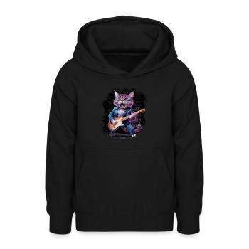 Rock and Roll Cat Guitariste pour hommes-femmes et enfants - Sweat à capuche Ado - noir - Devant - AI Model Teenager Male light (155cm)