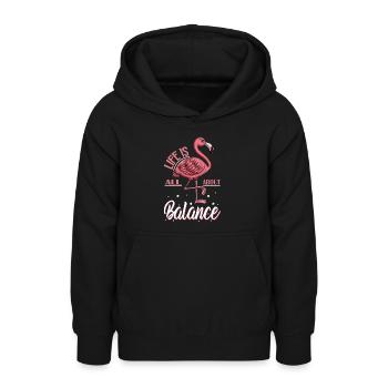 Pink Flamingo Costume Bird Life all about Balance - Teen Hoodie - black - Front - AI Model Teenager Male light (155cm)