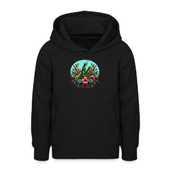 Mante religieuse dans une mer de fleurs - Sweat à capuche Ado - noir - Devant - AI Model Teenager Male light (155cm)