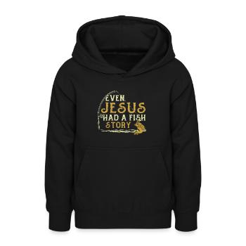 Pêcheur à la ligne Pêche Même Jésus avait une histoire de poisson - Sweat à capuche Ado - noir - Devant - AI Model Teenager Male light (155cm)
