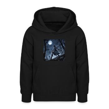 Schwertkämpfer im Mondlicht - Teenager Hoodie - Schwarz - Vorne - AI Model Teenager Male light (155cm)