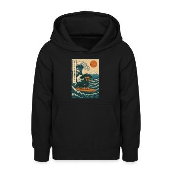 Dackel Hund Liebhaber Surfen Japanische Wellenkunst - Teenager Hoodie - Schwarz - Vorne - AI Model Teenager Male light (155cm)