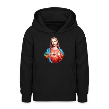 Jésus-Christ | T-shirt de bénédiction de la main gauche du coeur de Jésus - Sweat à capuche Ado - noir - Devant - AI Model Teenager Male light (155cm)