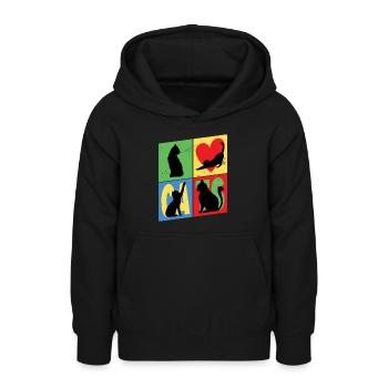 Kat Silhuetter Cat Lover Vintage Retro - Teeneager hoodie - sort - Foran - AI Model Teenager Male light (155cm)