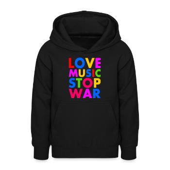 Love music stop war - Sweat à capuche Ado - noir - Devant - AI Model Teenager Male light (155cm)