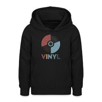 Vinyl rétro - Sweat à capuche Ado - noir - Devant - AI Model Teenager Male light (155cm)