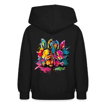Two bunnies in colorful graffiti style - Teen Hoodie - black - Back - AI Model Teenager Male light (155cm)