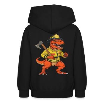 Feuerwehrmann T-Rex Lustiges heroisches Design - Teenager Hoodie - Schwarz - Hinten - AI Model Teenager Male light (155cm)
