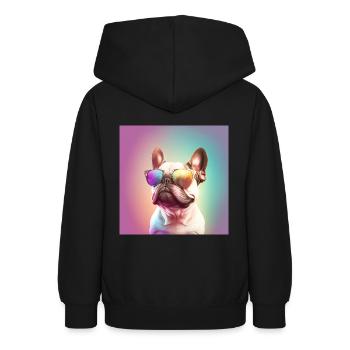 Bouledogue français - Sweat à capuche Ado - noir - Dos - AI Model Teenager Male light (155cm)