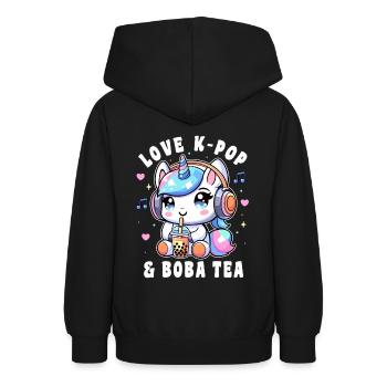 K-Pop Love K-Pop & Boba Tea Kawaii Einhorn - Teenager Hoodie - Schwarz - Hinten - AI Model Teenager Male light (155cm)