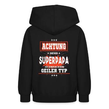 Superpapa ist einfach nur ein geiler Typ - Teenager Hoodie - Schwarz - Hinten - AI Model Teenager Male light (155cm)
