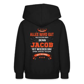 Alles wird gut denn Jacob Ist da T-Shirt - Teenager Hoodie - Schwarz - Hinten - AI Model Teenager Male light (155cm)