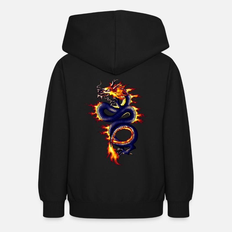 Dragon Chinois Bleu avec Feu - Sweat à capuche Ado - noir