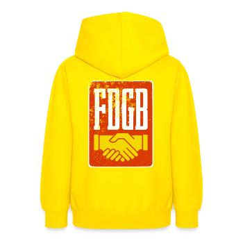 FDGB - DDR - Confédération des syndicats allemands - Sweat à capuche Ado - jaune - Dos - AI Model Teenager Male dark (155cm)