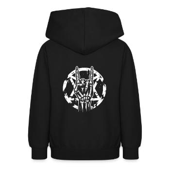 La main en os avec pentagramme fait des cornes de diable - Sweat à capuche Ado - noir - Dos - AI Model Teenager Male light (155cm)