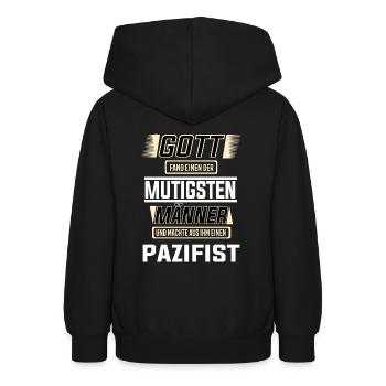 Pazifist, einer der mutigsten Männer der Welt - Teenager Hoodie - Schwarz - Hinten - AI Model Teenager Male light (155cm)