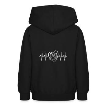 Schlagzeug mit Herzlinie Rhythmus Drummerdesign - Teenager Hoodie - Schwarz - Hinten - AI Model Teenager Male light (155cm)