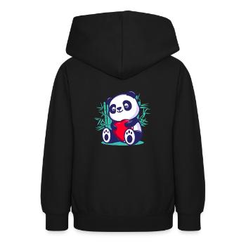 cute panda heart kawaii romantic valentine day - Teen Hoodie - black - Back - AI Model Teenager Male light (155cm)