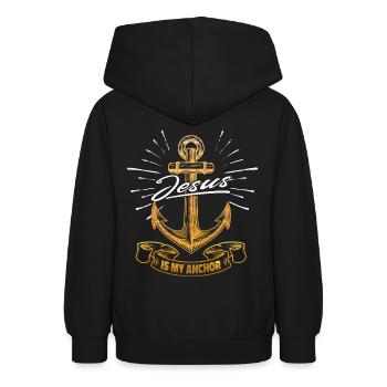 Jesus Christus ist mein Anker - christliches Motiv - Teenager Hoodie - Schwarz - Hinten - AI Model Teenager Male light (155cm)