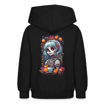 Goth e-Girl Skull Dia de Muertos Kaffee Design - Teenager Hoodie - Schwarz - Hinten - AI Model Teenager Male light (155cm)