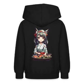 Kawaii Anime Sushi Girl mit Katzenohren Design - Teenager Hoodie - Schwarz - Hinten - AI Model Teenager Male light (155cm)