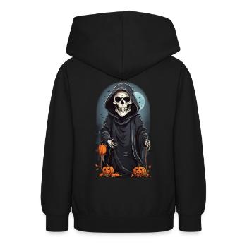 Cartoon Skelett Grim Reaper Halloween Design - Teenager Hoodie - Schwarz - Hinten - AI Model Teenager Male light (155cm)