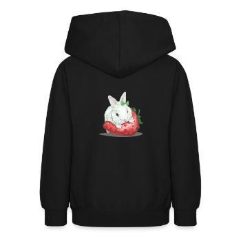 Süßer Hase auf Erdbeere - Teenager Hoodie - Schwarz - Hinten - AI Model Teenager Male light (155cm)