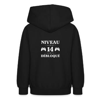t shirt niveau 14 débloqué anniversaire 14 ans - Sweat à capuche Ado - noir - Dos - AI Model Teenager Male light (155cm)