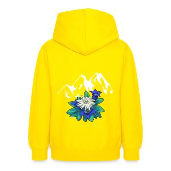 Gebirge Berge Tirol Edelweiss Enzian Natur Wandern - Teenager Hoodie - Gelb - Hinten - AI Model Teenager Male dark (155cm)