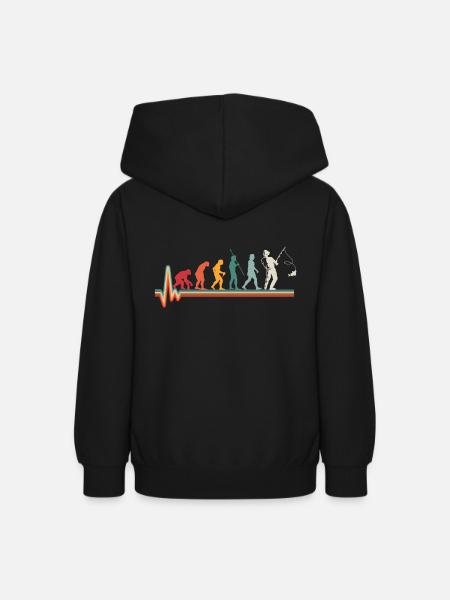Evolution Angler Herzschlag Retro Geschenk - Teenager Hoodie - Schwarz