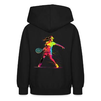 Tennis Mädchen Retrowave - Teenager Hoodie - Schwarz - Hinten - AI Model Teenager Male light (155cm)