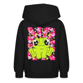 Frog Frogs Kids Child Baby Retro 80s 90s - Teen Hoodie - black - Back - AI Model Teenager Male light (155cm)
