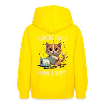 Rouleaux de papier culbutants : chat joueur - Sweat à capuche Ado - jaune - Dos - AI Model Teenager Male dark (155cm)